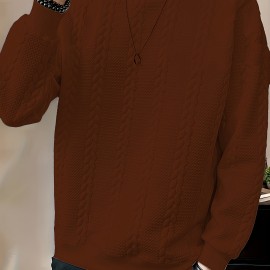 Men's Jacquard Round Neck Sweatshirt, Loose Trendy Pullover, Men's Clothing For Autumn Winter