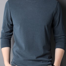 Solid Men's Slim Mock Neck Long Sleeve Active T-shirt Tee, Casual Comfy Shirts For Winter Fall, Men's Clothing Tops