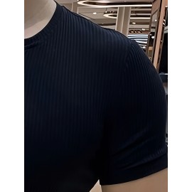 Men's Stylish Solid Shirt, Casual Breathable V Neck Short Sleeve Tee Top For City Walk Street Hanging Outdoor Activities