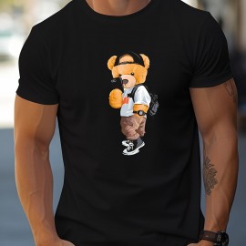 Cool Dressing Down Teddy Bear Print T Shirt, Tees For Men, Casual Short Sleeve Tshirt For Summer Spring Fall, Tops As Gifts