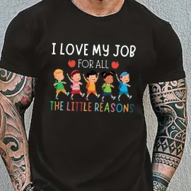 Tees For Men, Funny 'Love My Job' Print T Shirt, Casual Short Sleeve Tshirt For Summer Spring Fall, Tops As Gifts