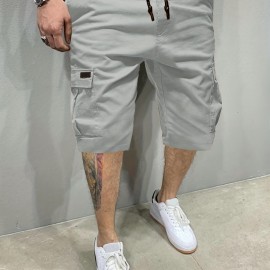 Men's Stylish Loose Solid Cargo Shorts With Pockets, Active Breathable Comfy Drawstring Shorts For Hiking Jogging Cycling Outdoor Fitness Workout