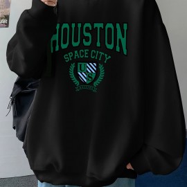 Men's Pullover Round Neck Long Sleeve Sweatshirt Green Badge Pattern Loose Casual Top For Autumn Winter Men's Clothing As Gifts