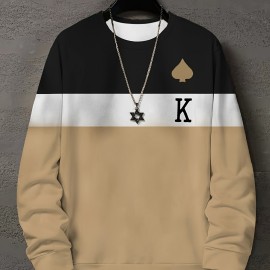 Color Block Trendy Sweatshirt, Men's Casual Graphic Design Slightly Stretch Crew Neck Pullover Sweatshirt For Autumn Winter